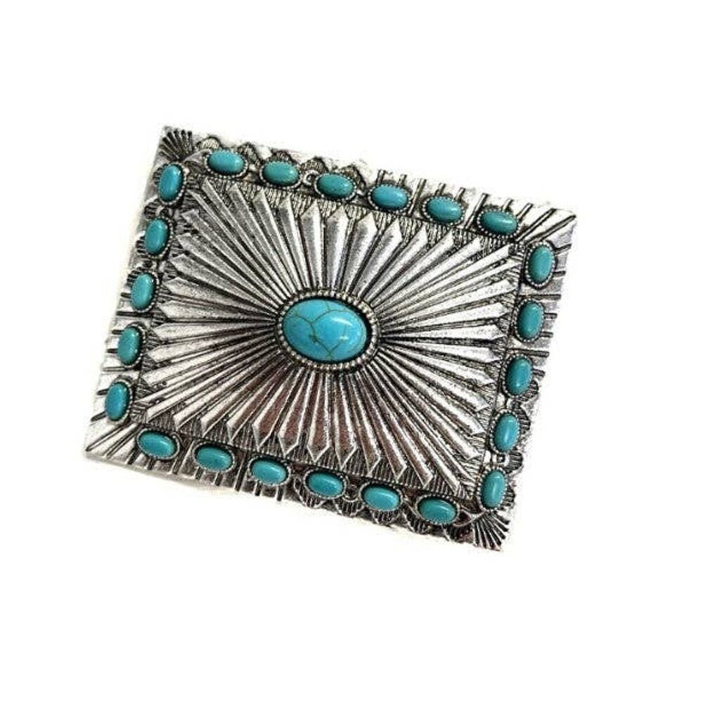 Western Turquoise Stone Concho Belt Buckle